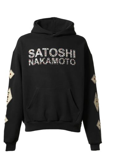 Satoshi Nakamoto Leather Studded Logo Hoodie